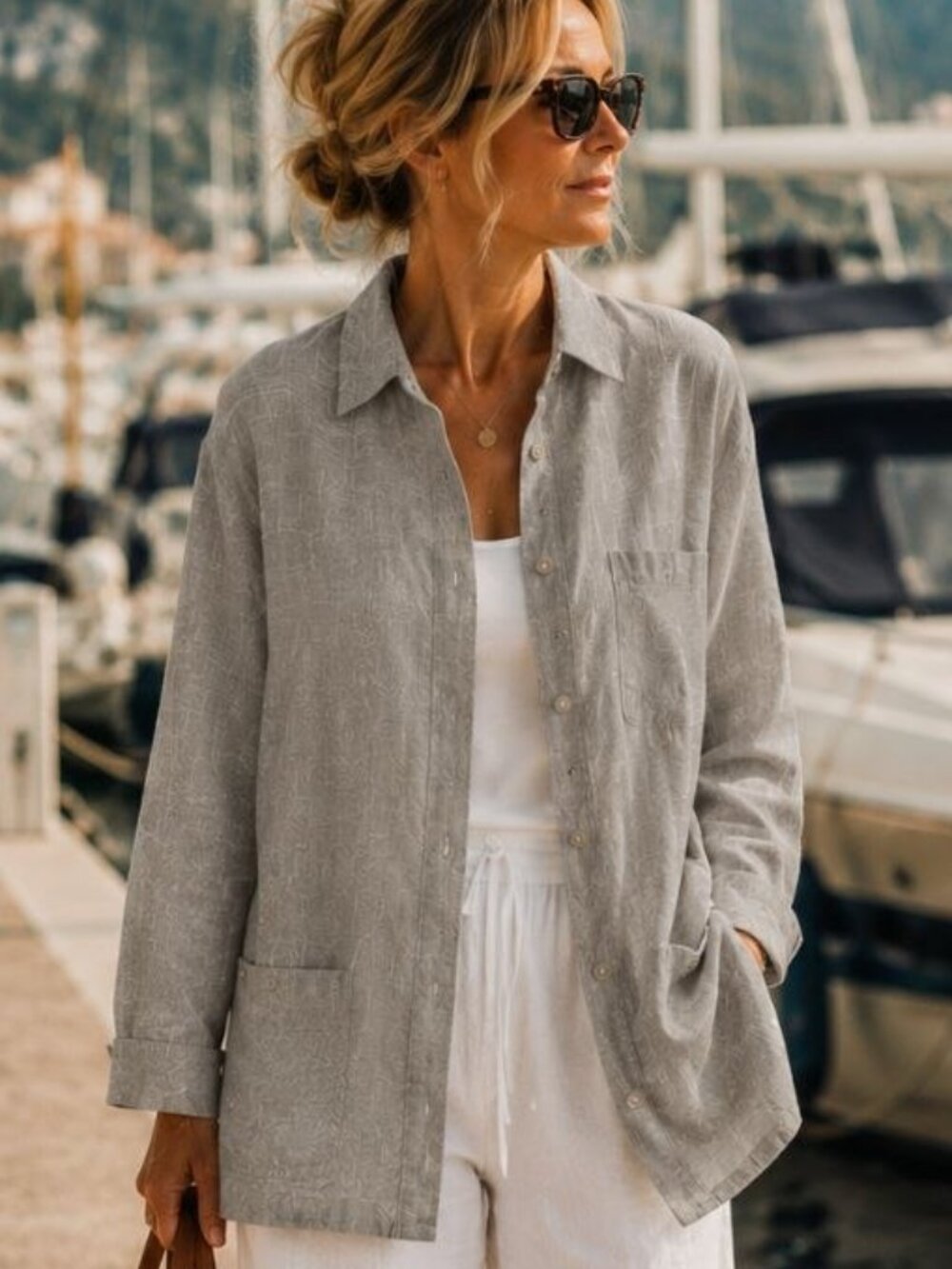 HAUPT Relaxed Linen Blazer Style Shirt Jacket Natural Flax XL Germany